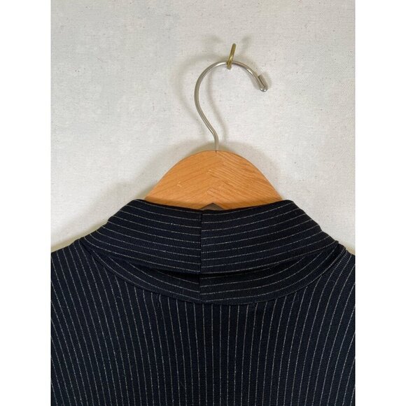 Michael Stars Women Size M Black Top Silver Stripe High Neck Turtleneck Stretchy - Picture 6 of 14
